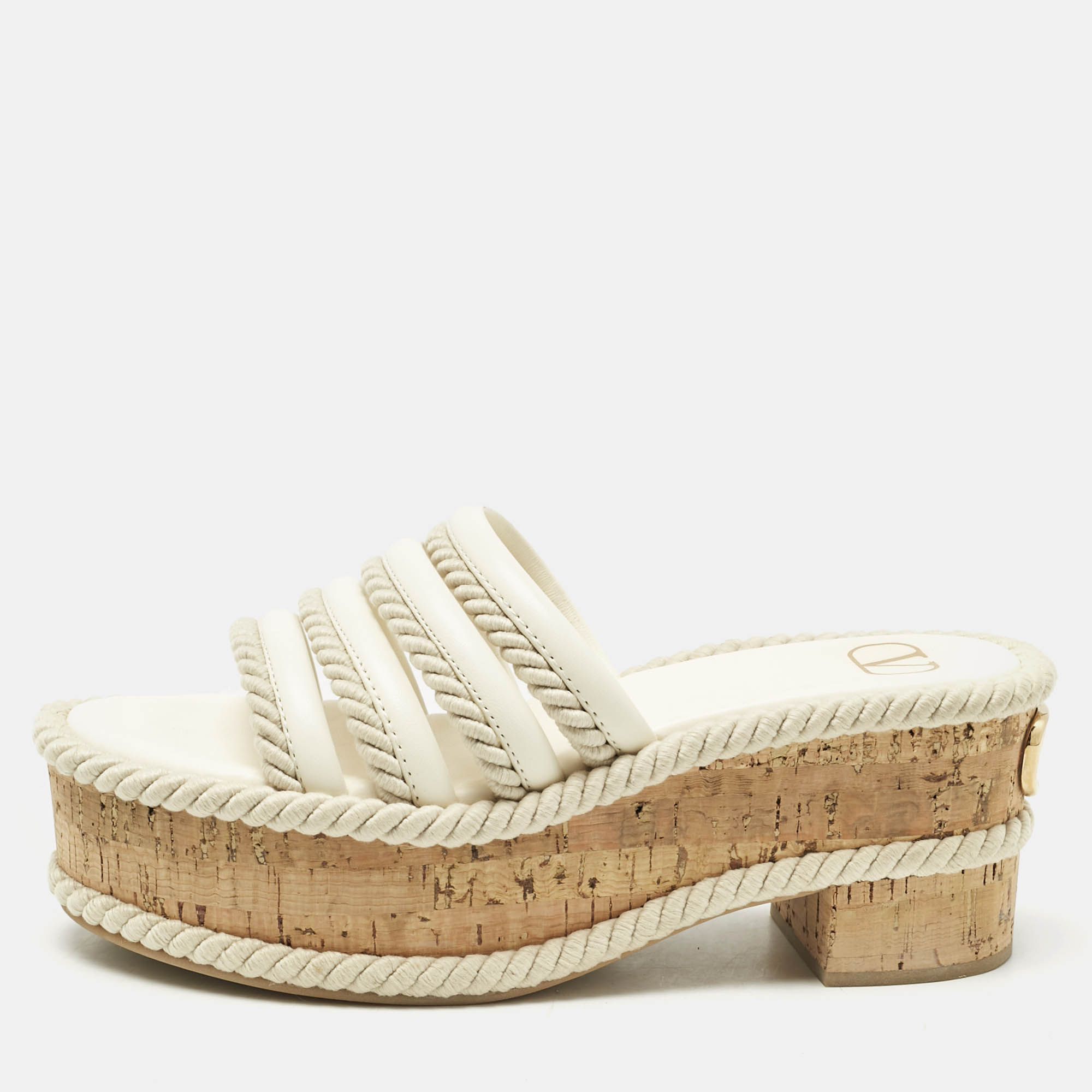 valentino ivory leather summerblocks platform mules size 38