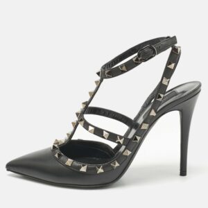 valentino black  leather rockstud caged pumps size 40