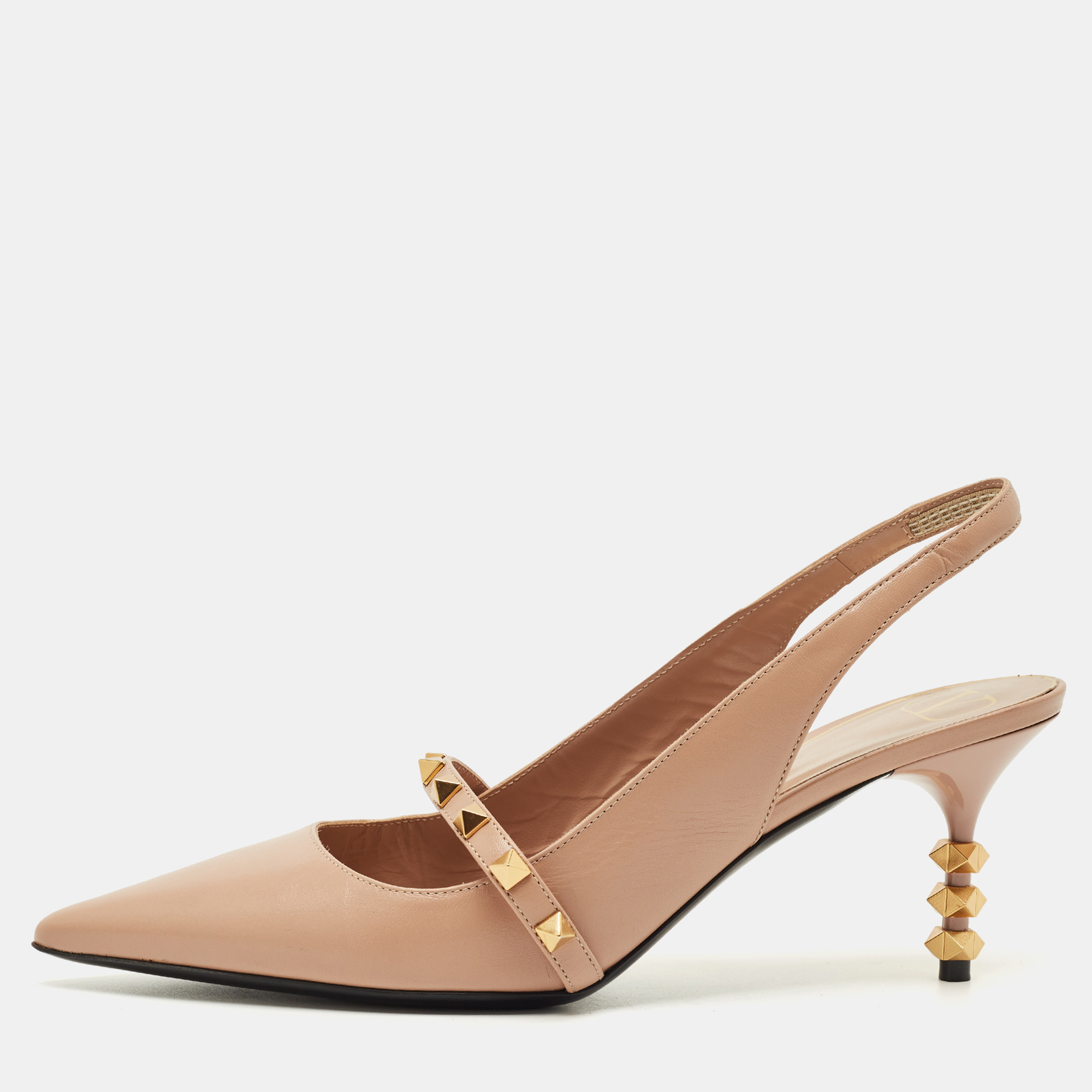 valentino beige leather pointed toe rockstud slingback pumps size 40.5