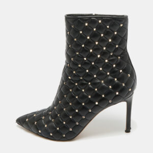 valentino black leather rockstud ankle length boots size 38