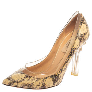 valentino beige/brown python leather and pvc  embellishment pumps size 36