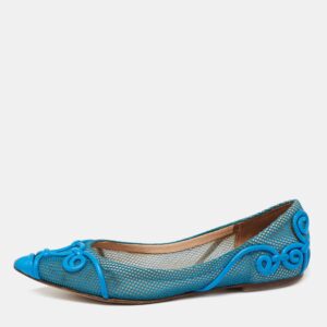 valentino navy blue mesh and leather ballet  flats size 38