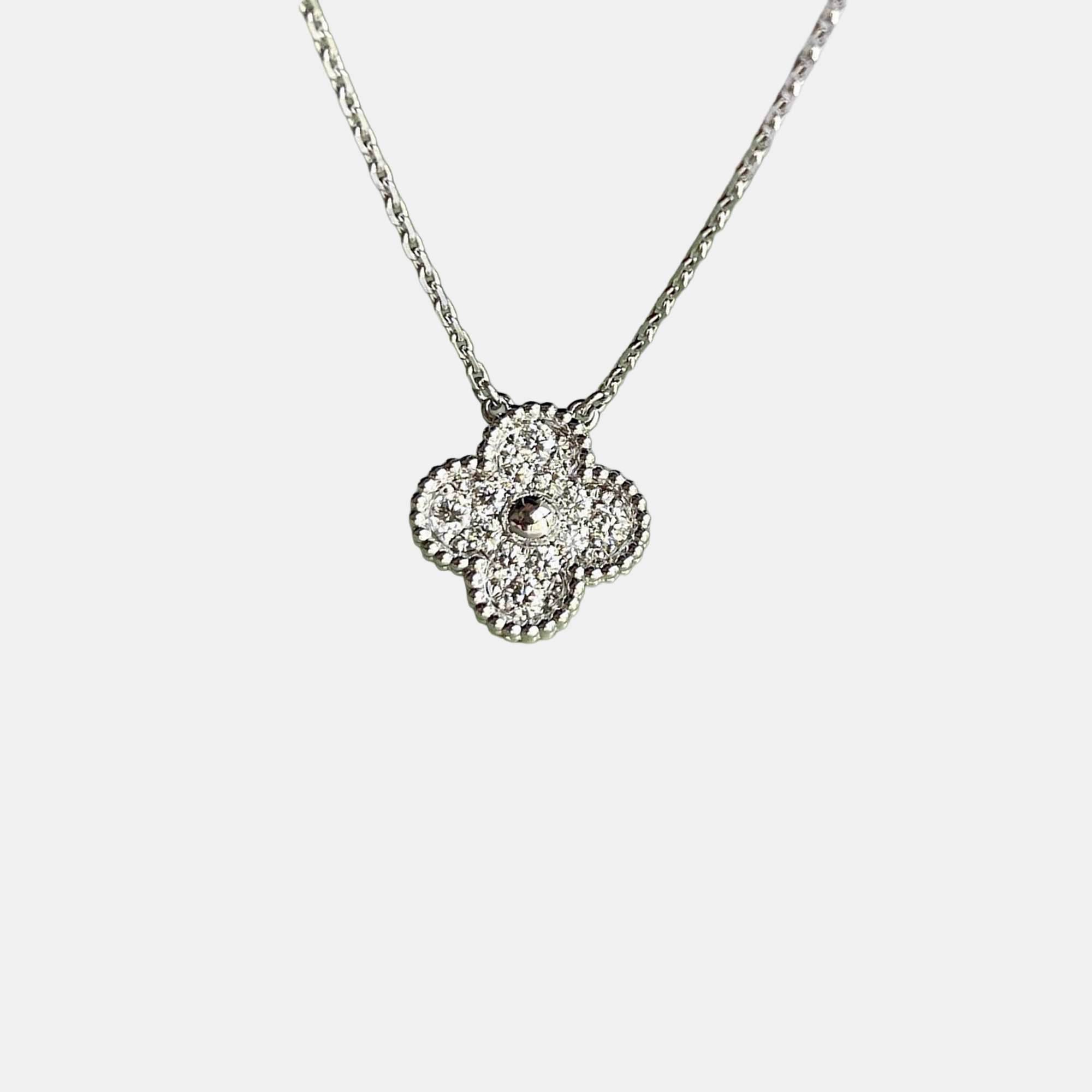 van cleef & arpels vintage alhambra 18k white gold and diamond necklace