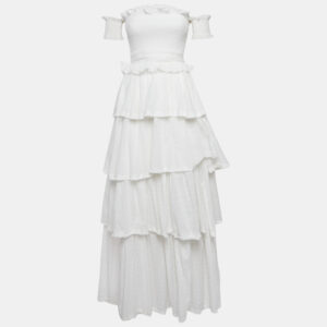 luxury-women-vchapman-used-clothes-p1210313-002.jpg v.chapman white cotton fil coupe tiered angelina belted gown xs