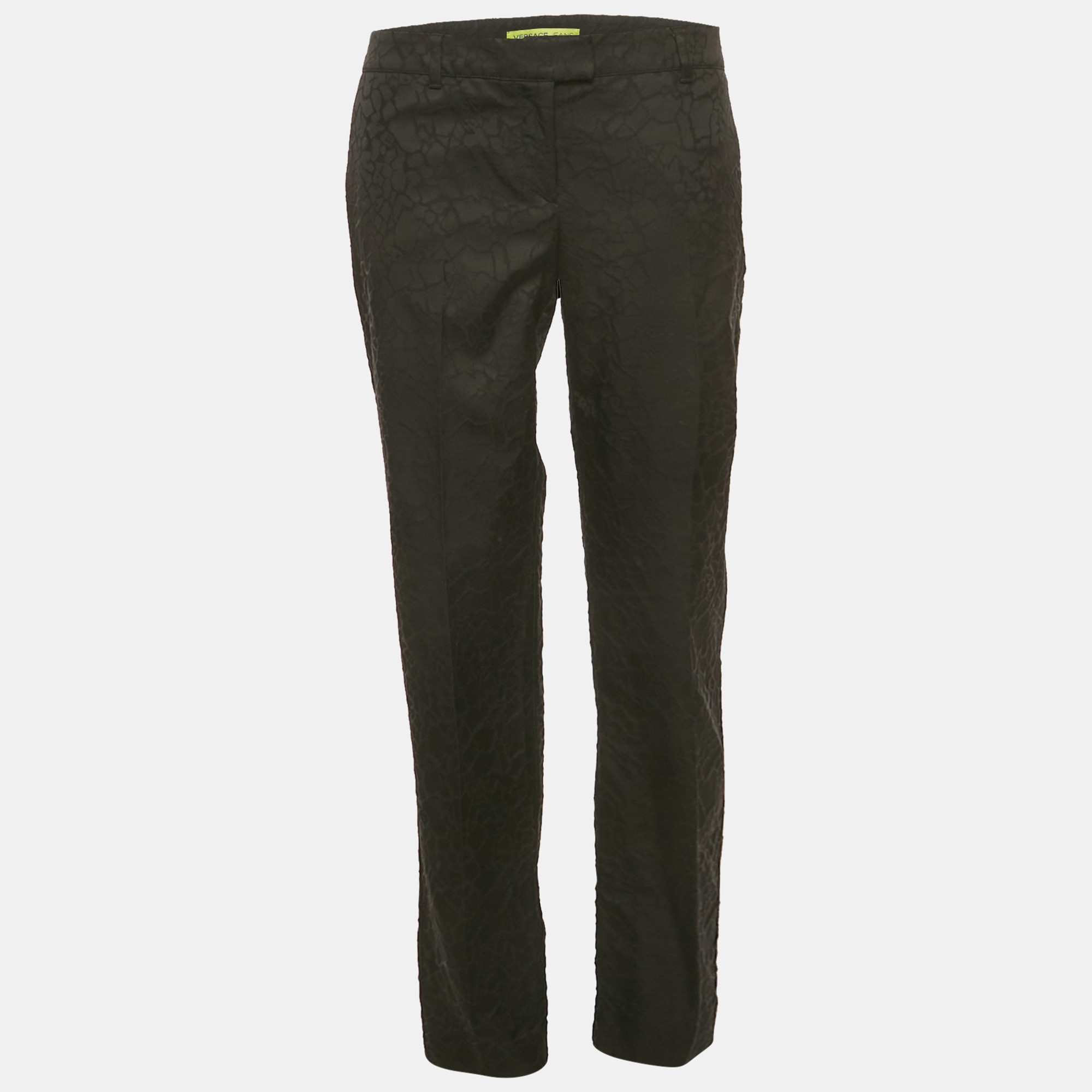 versace jeans black jacquard cotton blend trousers m