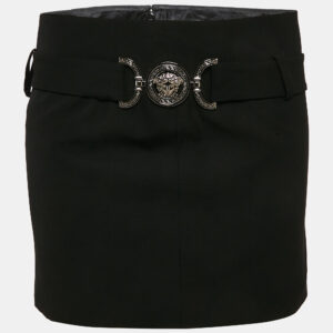 versace black wool medusa detail belt mini skirt s
