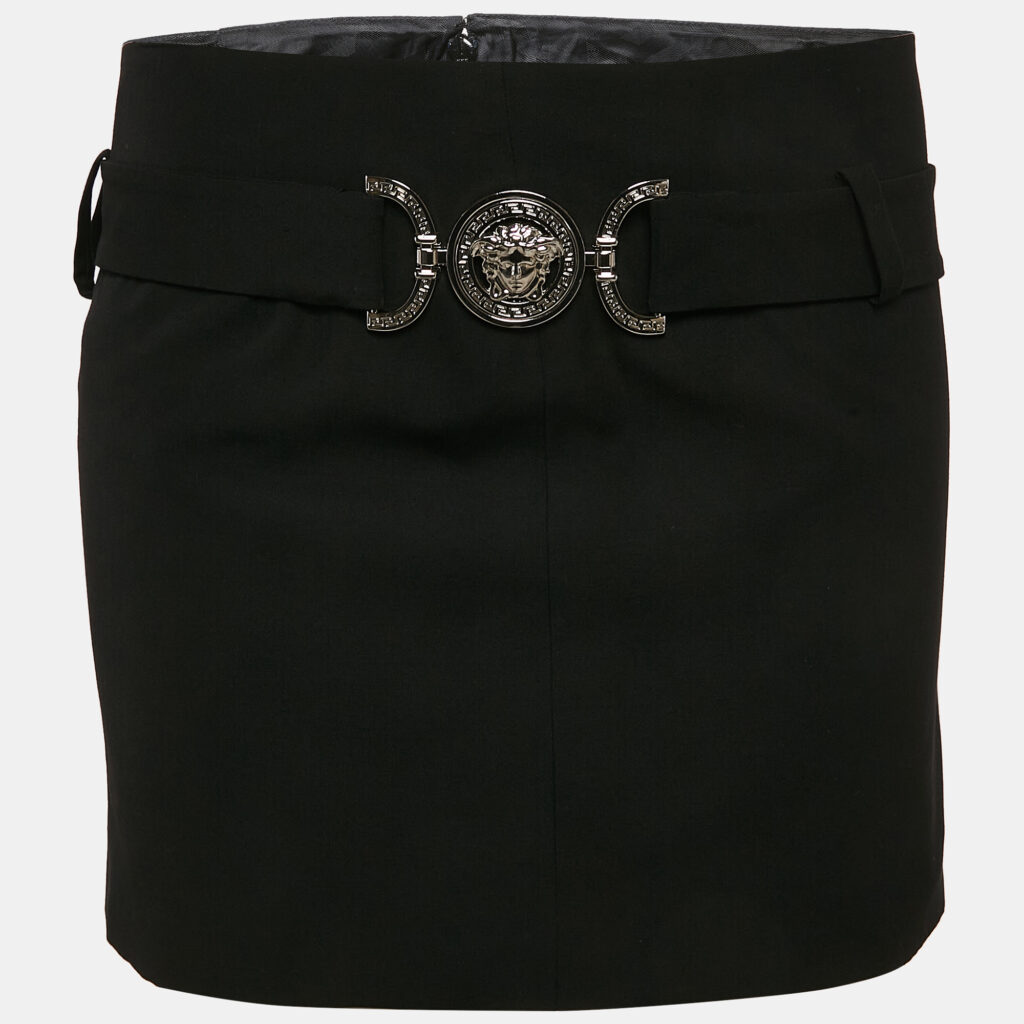 luxury-women-versace-new-clothes-p1124355-001-2.jpg Versace Black Wool Medusa Detail Belt Mini Skirt S