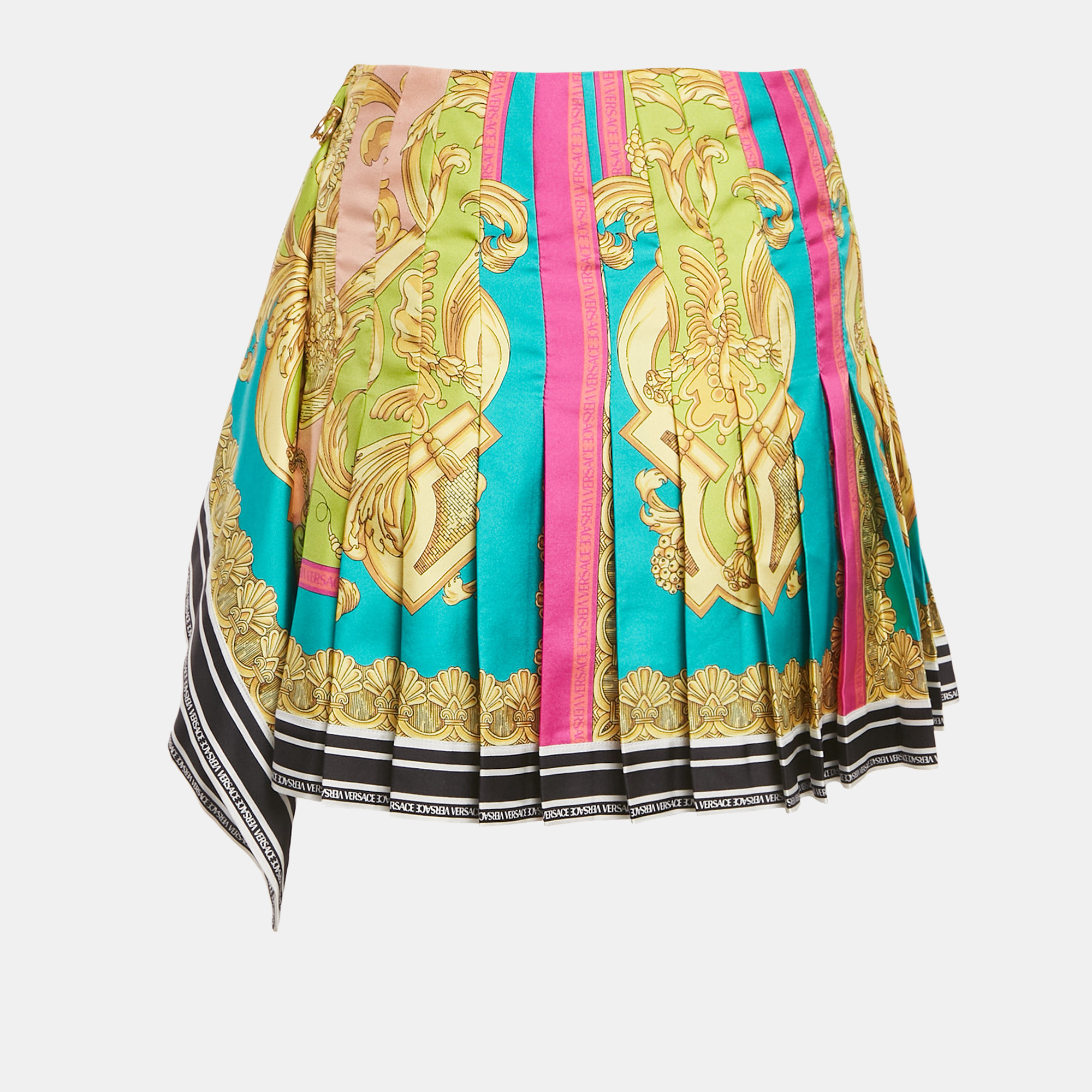 versace multicolor medusa print pin detail mini wrap skirt l