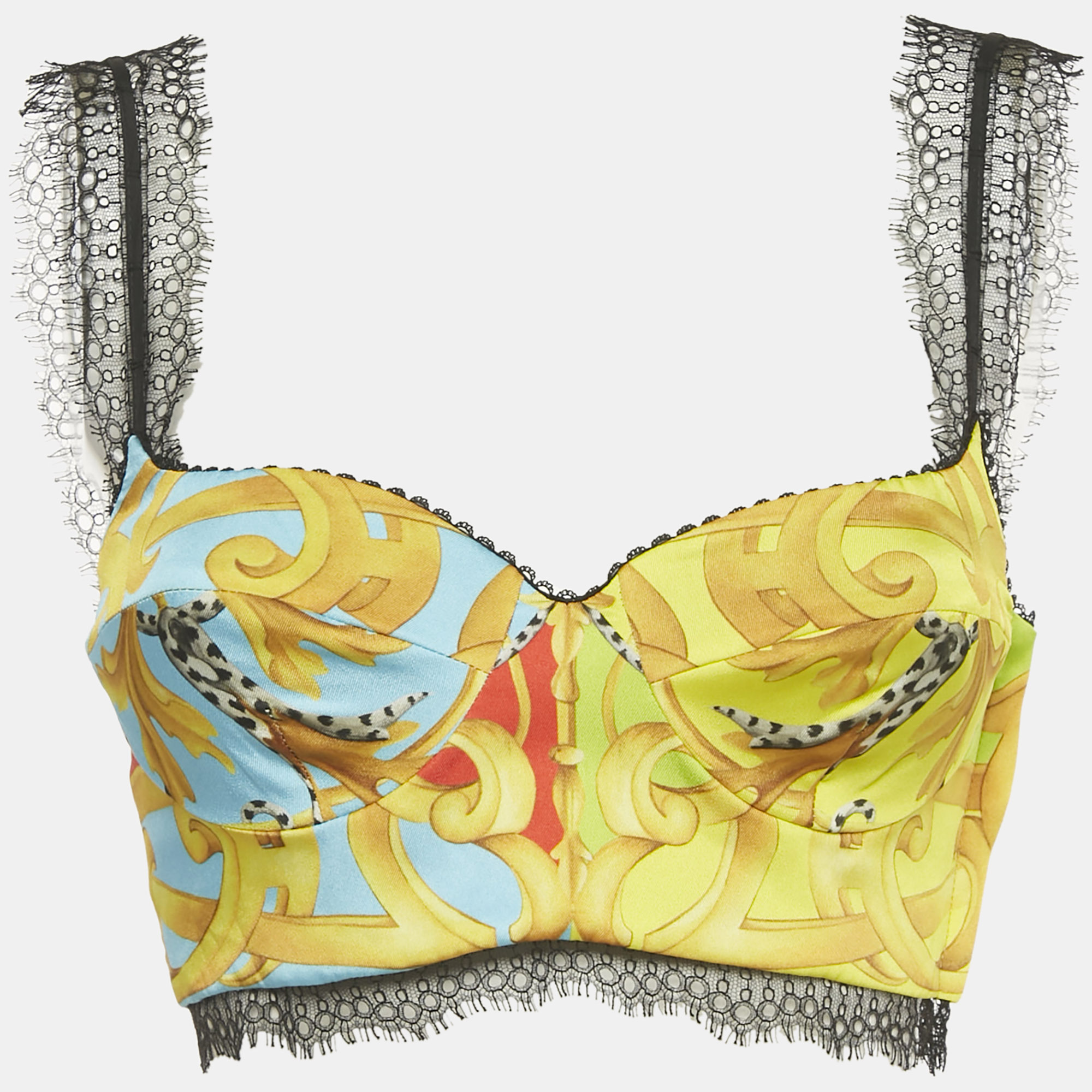 versace yellow printed lace detaiil bralette s