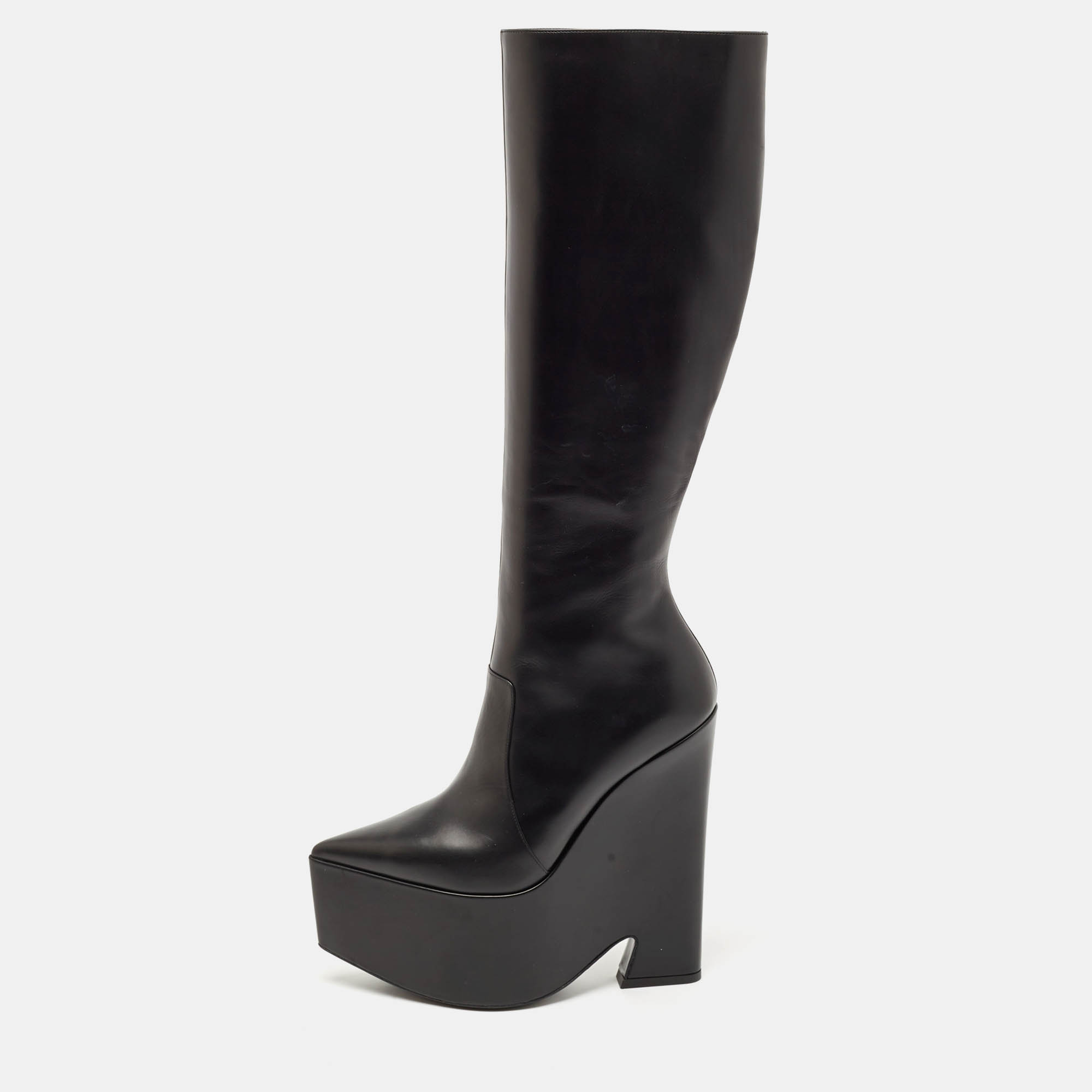 versace black leather platform knee length boots size 39