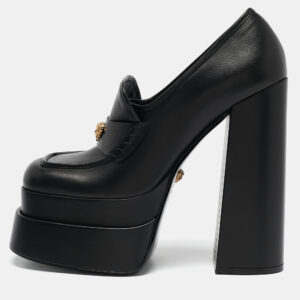 versace black leather medusa aevitas double platform pumps size 41