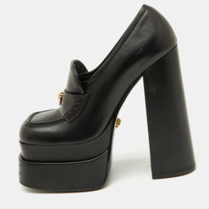versace black leather aevitas platform block heel pumps size 39