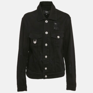 versus versace black distressed denim button detail jacket l