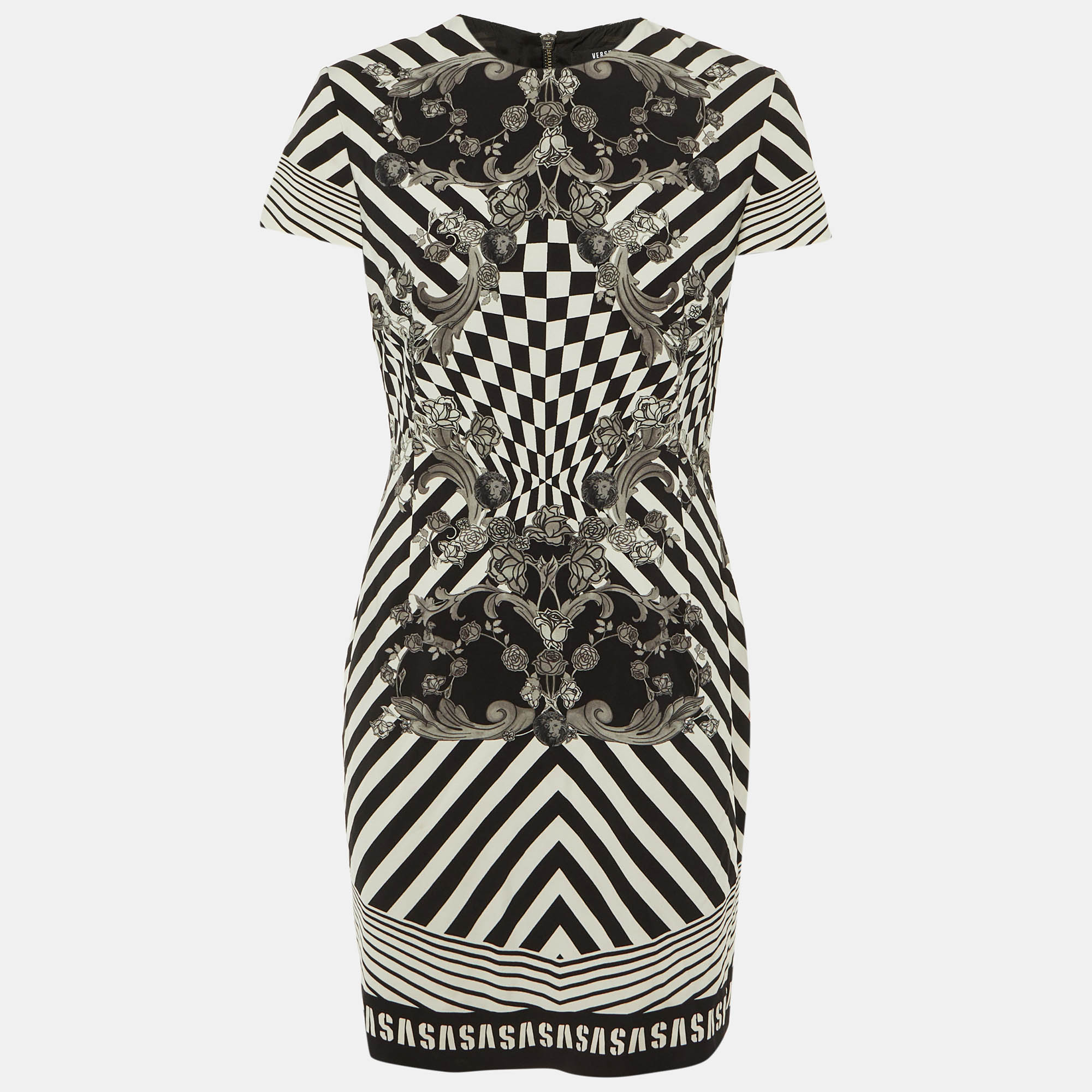 versus versace monochrome printed crepe shift dress l