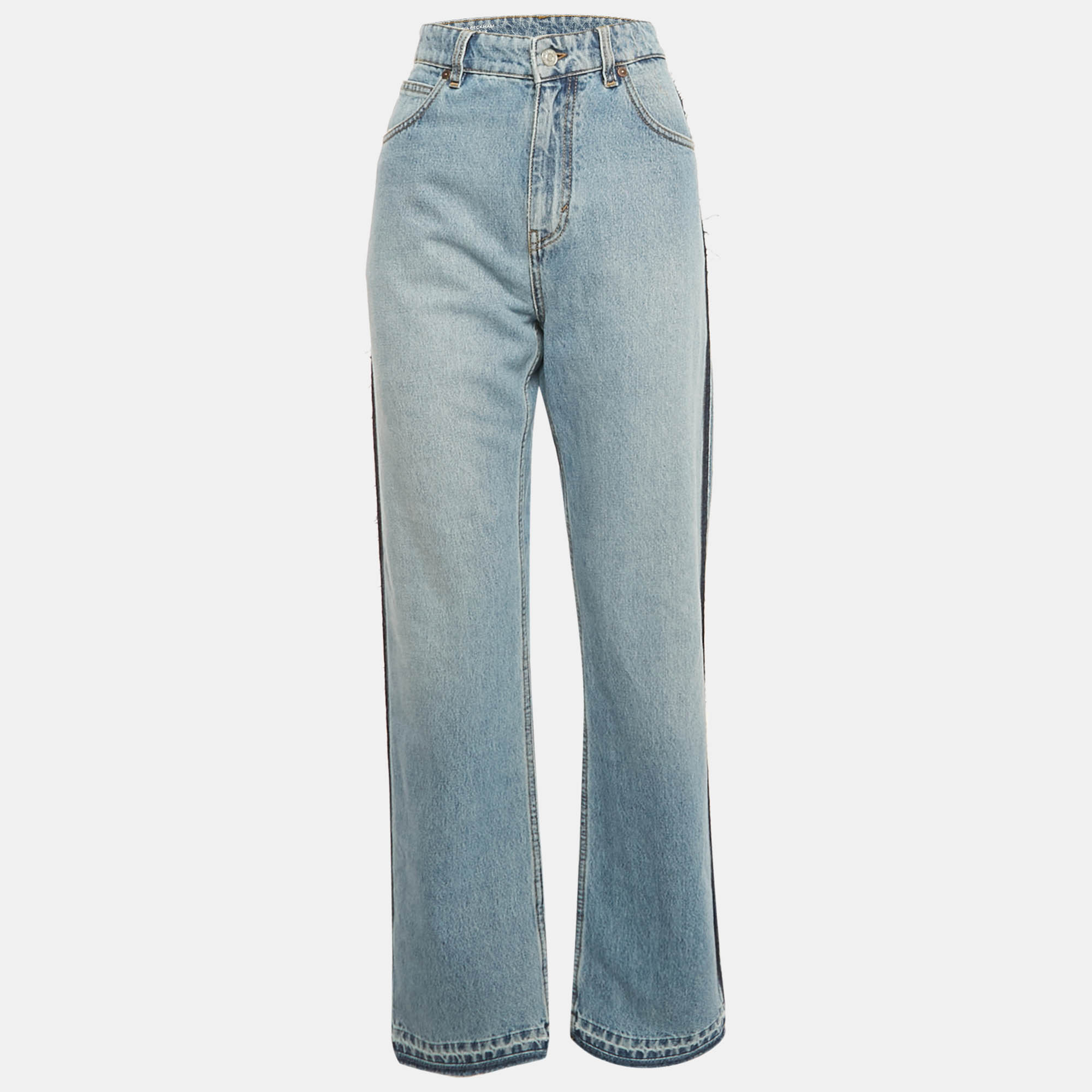 victoria beckham blue high waisted denim straight leg julia jeans l waist 31"