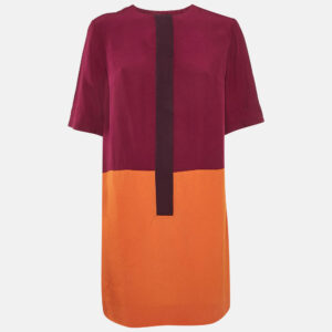 victoria victoria beckham burgundy/orange colorblocked crepe short dress l