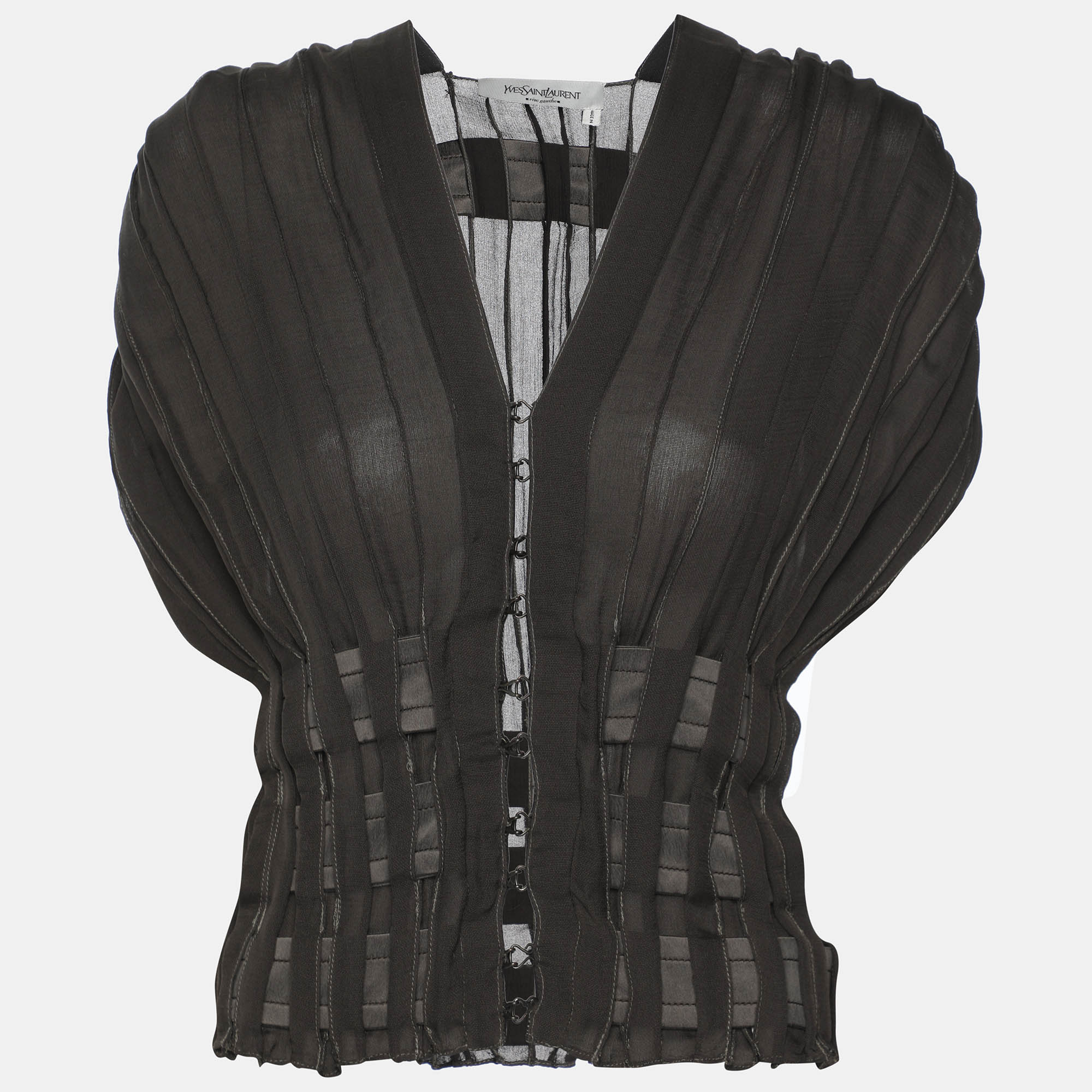yves saint laurent dark grey silk top m