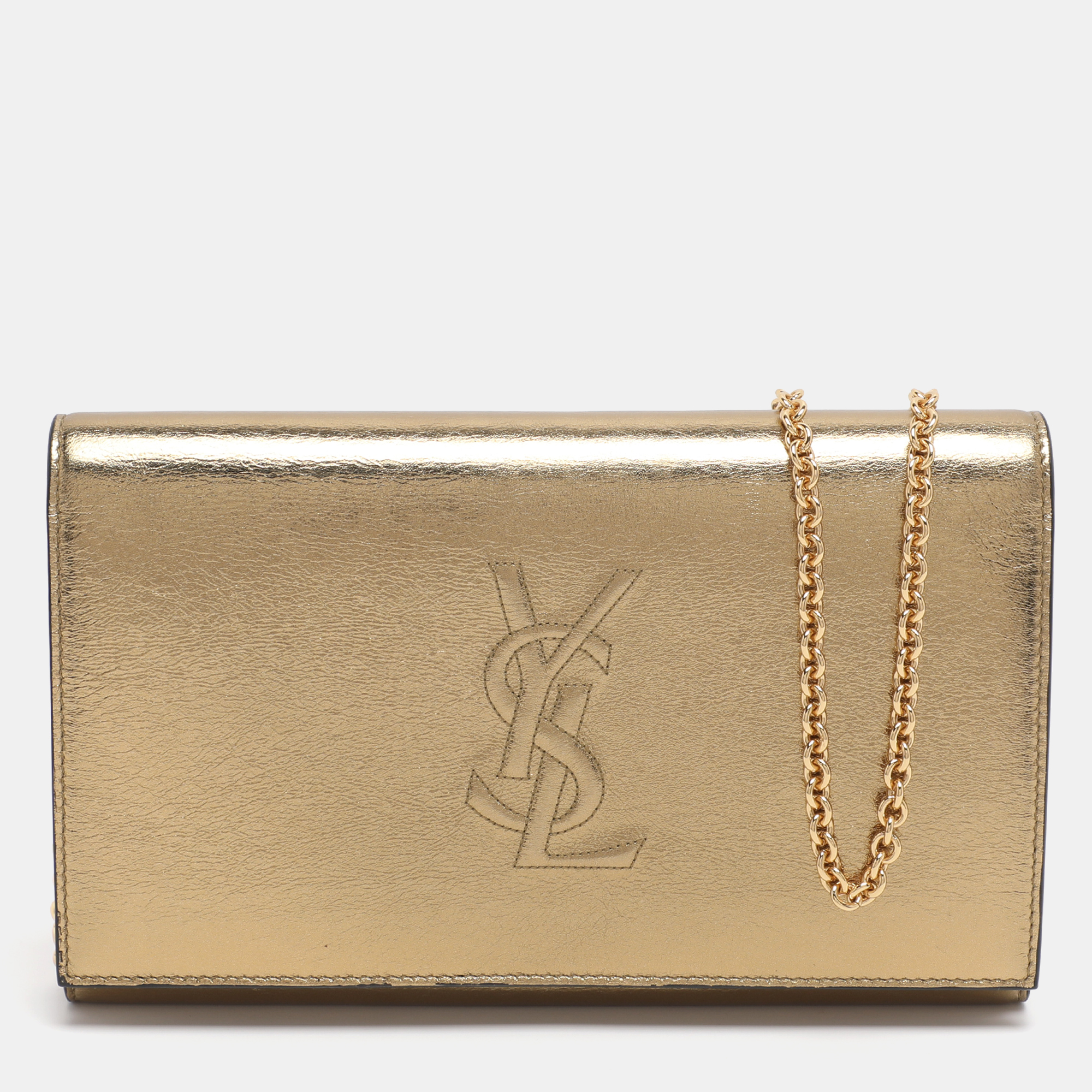 yves saint laurent gold leather belle de jour chain clutch