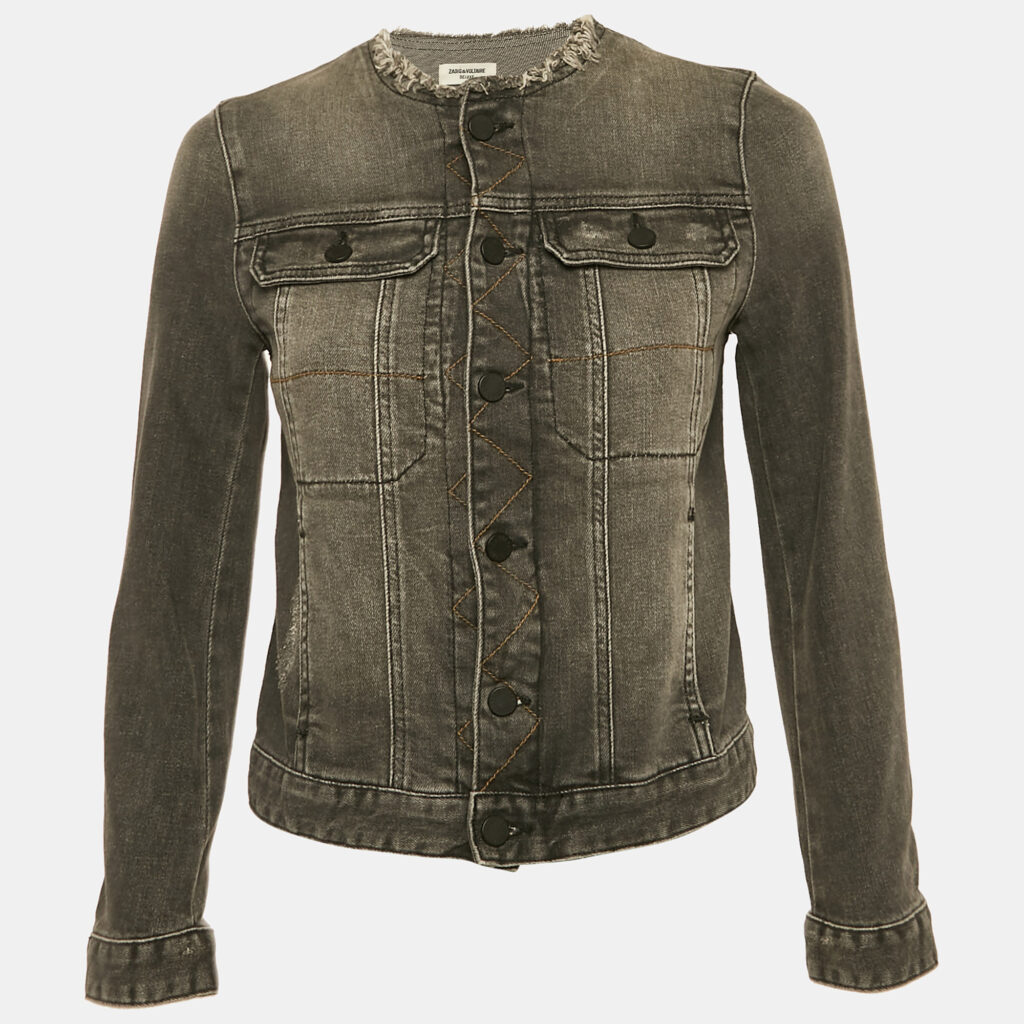 luxury-women-zadig-and-voltaire-new-clothes-p1127566-003.jpg Zadig & Voltaire Grey Distressed Denim Embroidered Kiok Gris Brode Jacket XS
