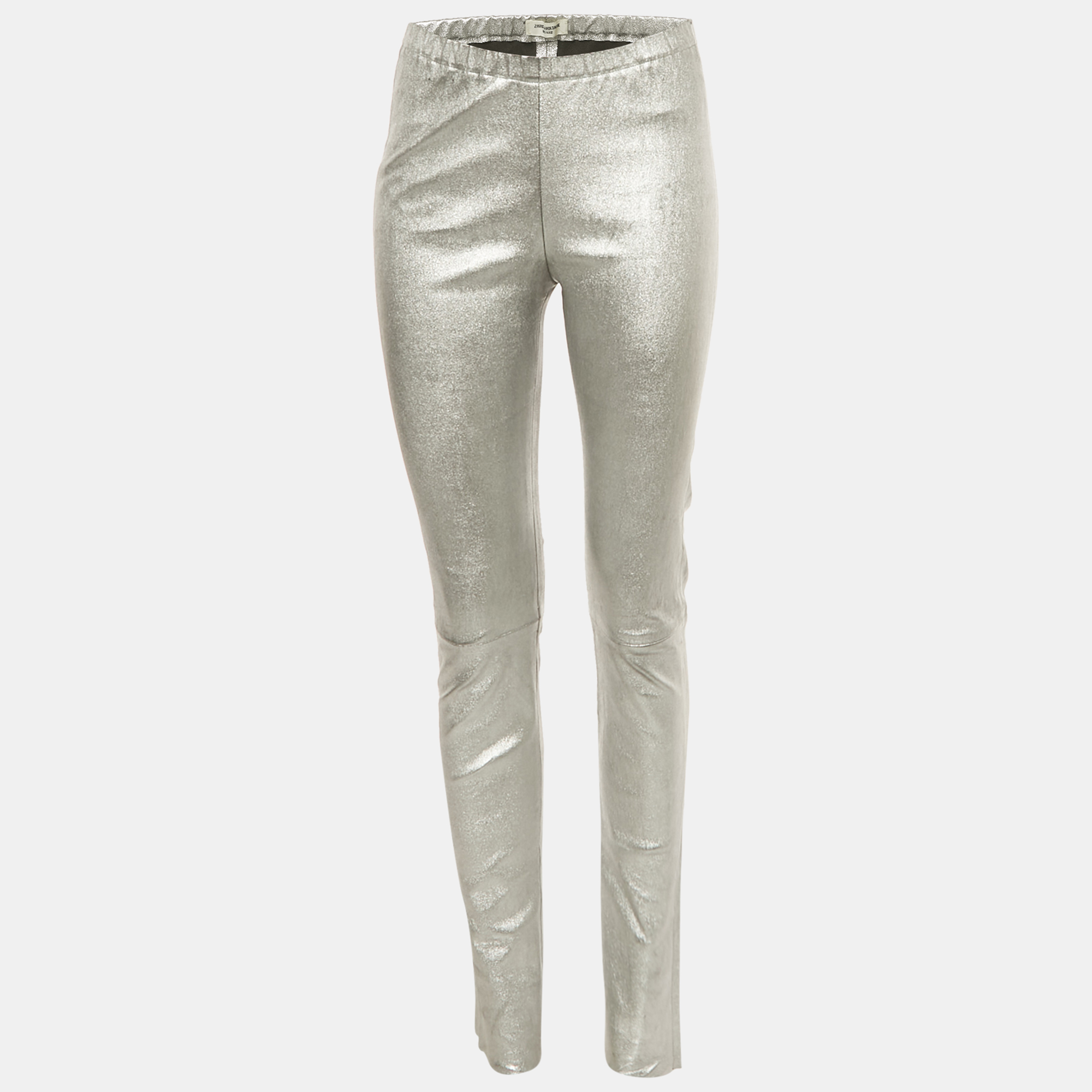 zadig & voltaire deluxe silver coated leather pharel pants m