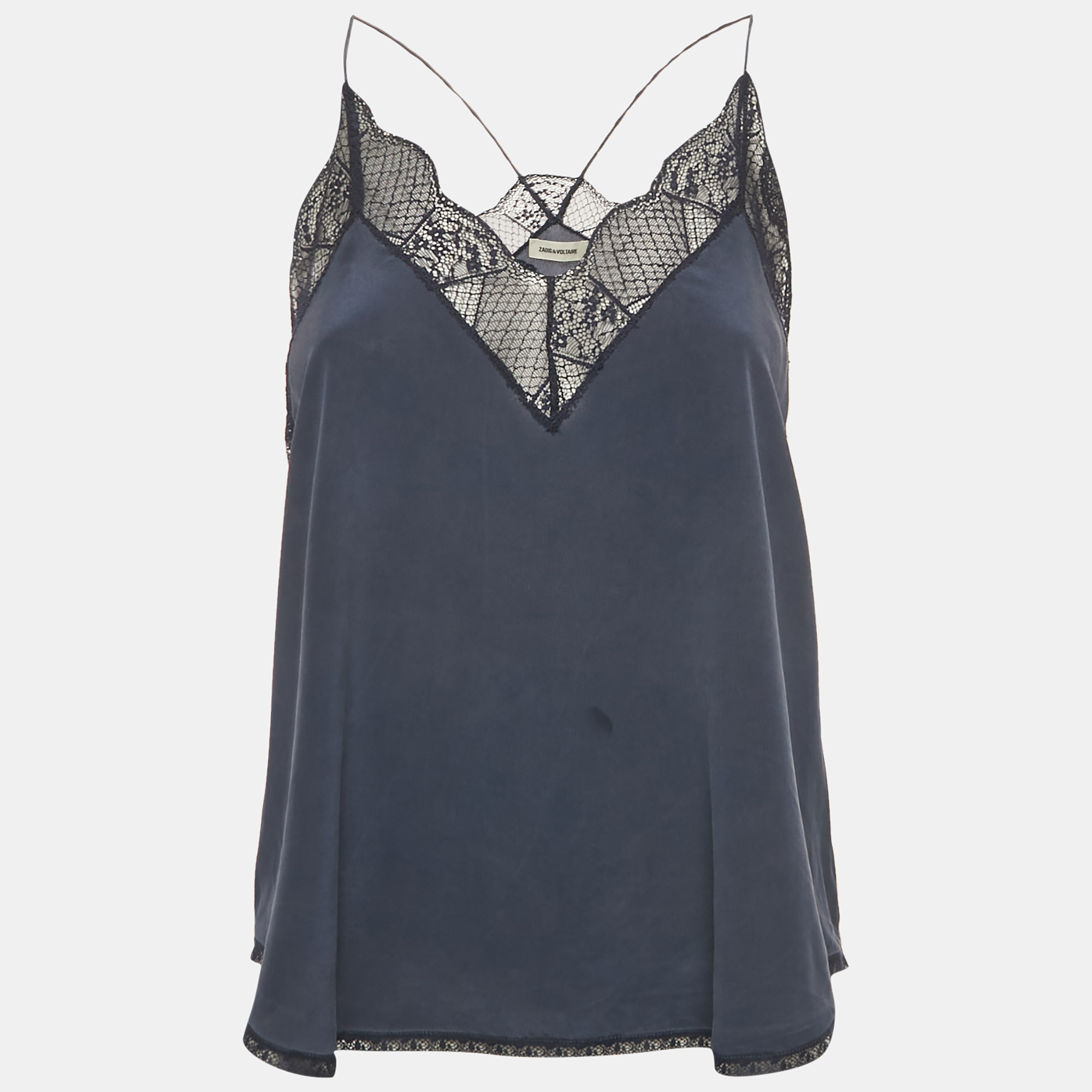 zadig & voltaire navy blue silk lace trimmed christy camisole s