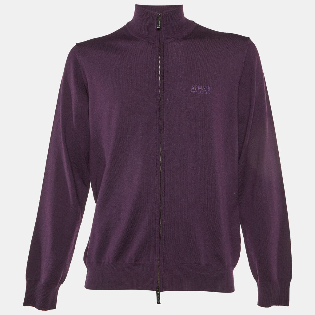 luxury-men-armani-collezioni-used-clothes-p1091686-005.jpg Armani Collezioni Purple Wool Knit Zip Up Sweater XXL