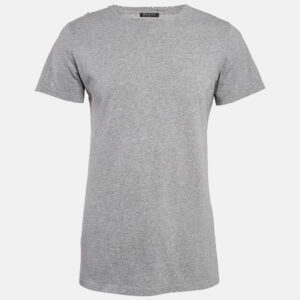balmain grey cotton crew neck distressed t-shirt m