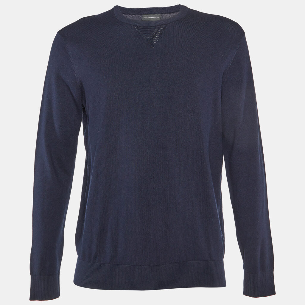 luxury-men-emporio-armani-used-clothes-p1091620-003.jpg Emporio Armani Navy Blue Knit Crew Neck Sweater M
