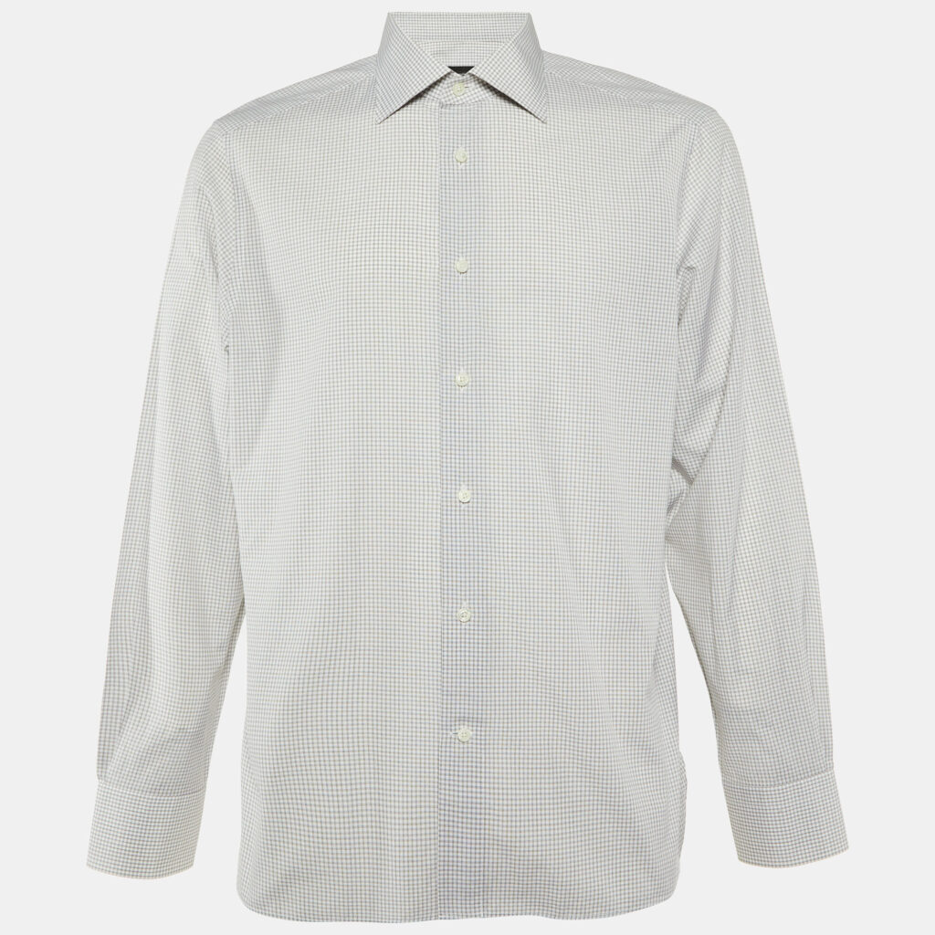 luxury-men-ermenegildo-zegna-used-clothes-p1091684-004.jpg Ermenegildo Zegna White Check Pattern Cotton Tailored Fit Shirt M
