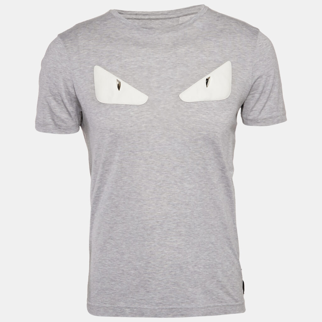 luxury-men-fendi-used-clothes-p1091648-004.jpg Fendi Grey Cotton Monster Eye Applique Detail T-Shirt M