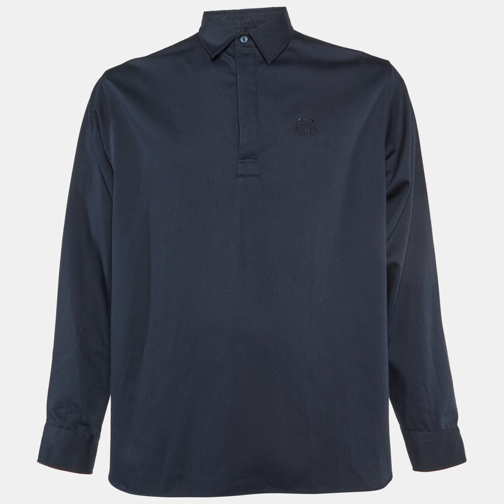luxury-men-kenzo-used-clothes-p1091680-003.jpg Kenzo Midnight Blue Tiger Embroidered Cotton Polo Shirt M