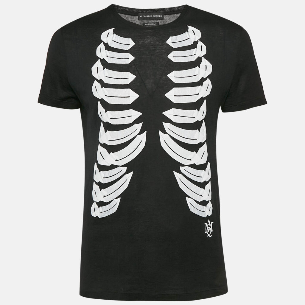 luxury-women-alexander-mcqueen-used-clothes-p1091636-001.jpg Alexander McQueen Black Ribcage Print Cotton T-Shirt M