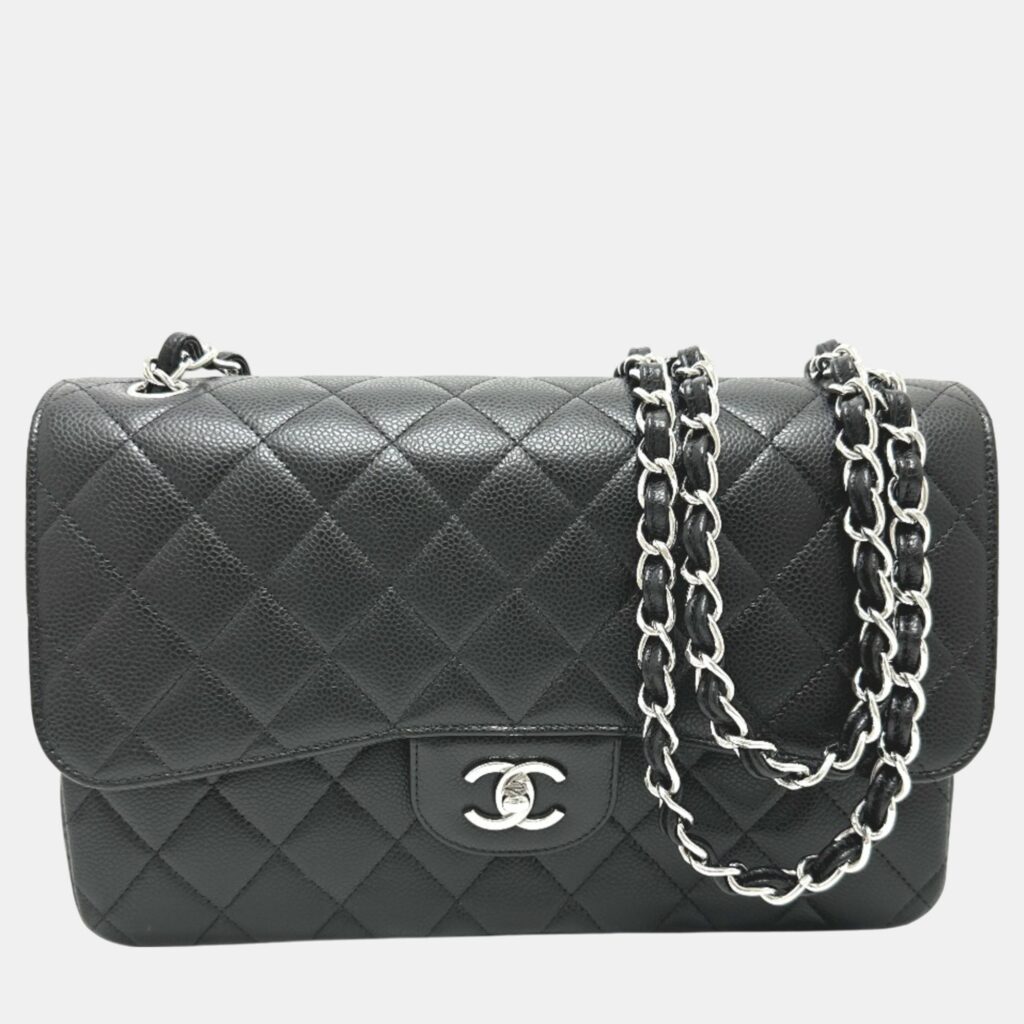 Chanel Black Caviar Leather Double Flap Shoulder Bag