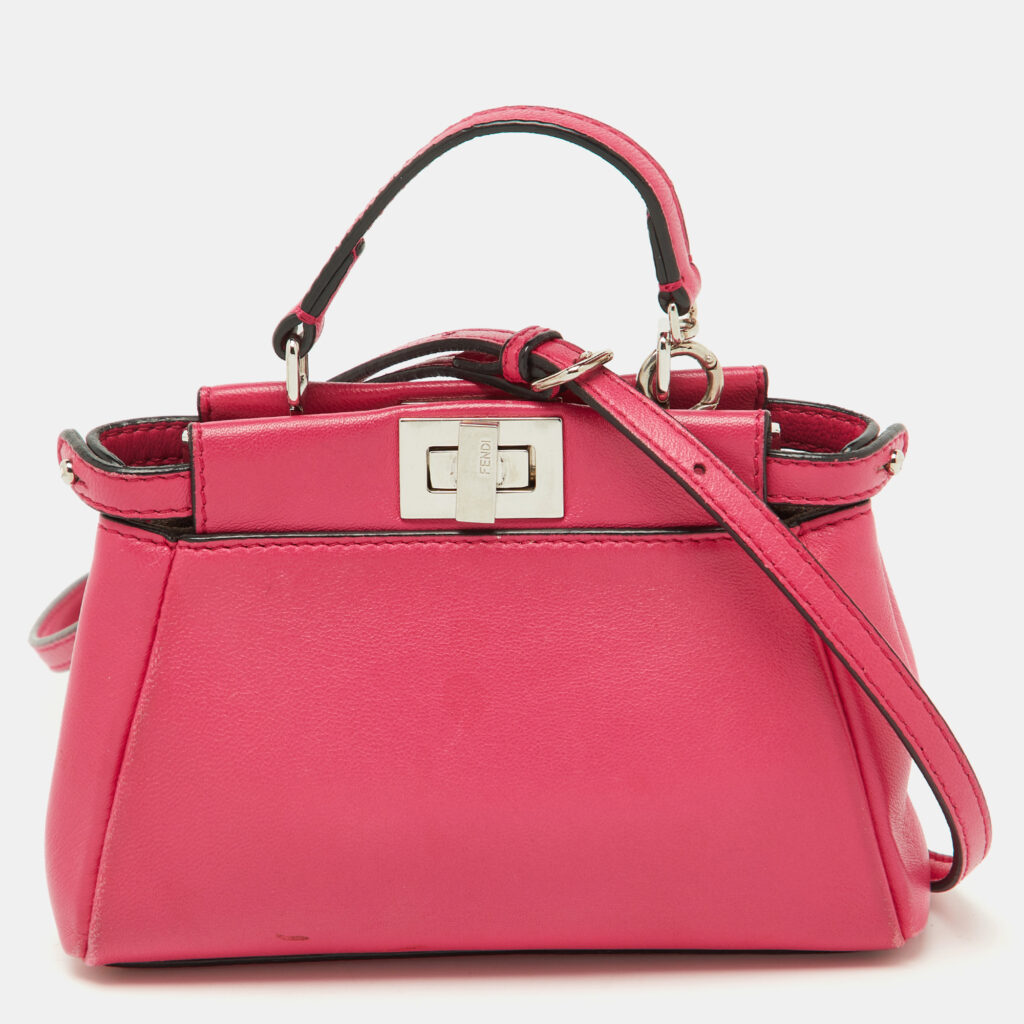 Fendi Pink Leather Micro Peekaboo Top Handle Bag