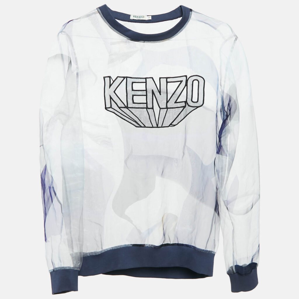 luxury-women-kenzo-used-clothes-p1091502-004.jpg Kenzo Blue Printed Sheer Organza Sweatshirt S