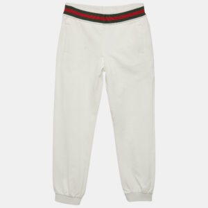 gucci kids white web trim waistband cotton joggers 8 yrs