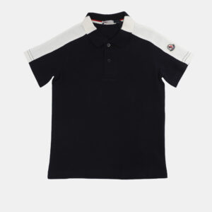 moncler navy blue/white collar jersey logo patch polo t-shirt 5 yrs