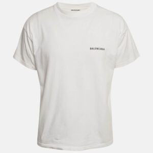 balenciaga white logo embroidered cotton t-shirt s