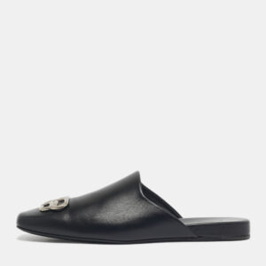 balenciaga black leather cosy bb flat mules size 42