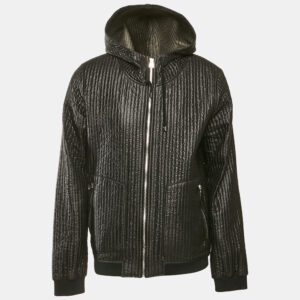 dolce & gabbana black quilted nylon zip front hooded jacket xxxl
