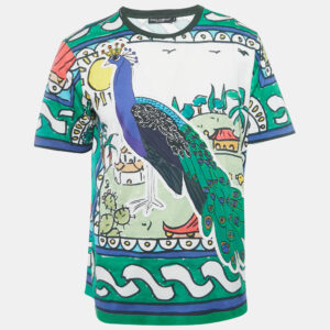 dolce & gabbana white peacock print cotton t-shirt l