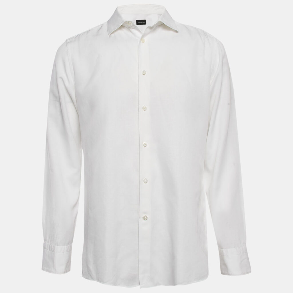 luxury-men-ermenegildo-zegna-used-clothes-p1089760-005.jpg Ermenegildo Zegna White Cotton Blend Button Front Shirt XL