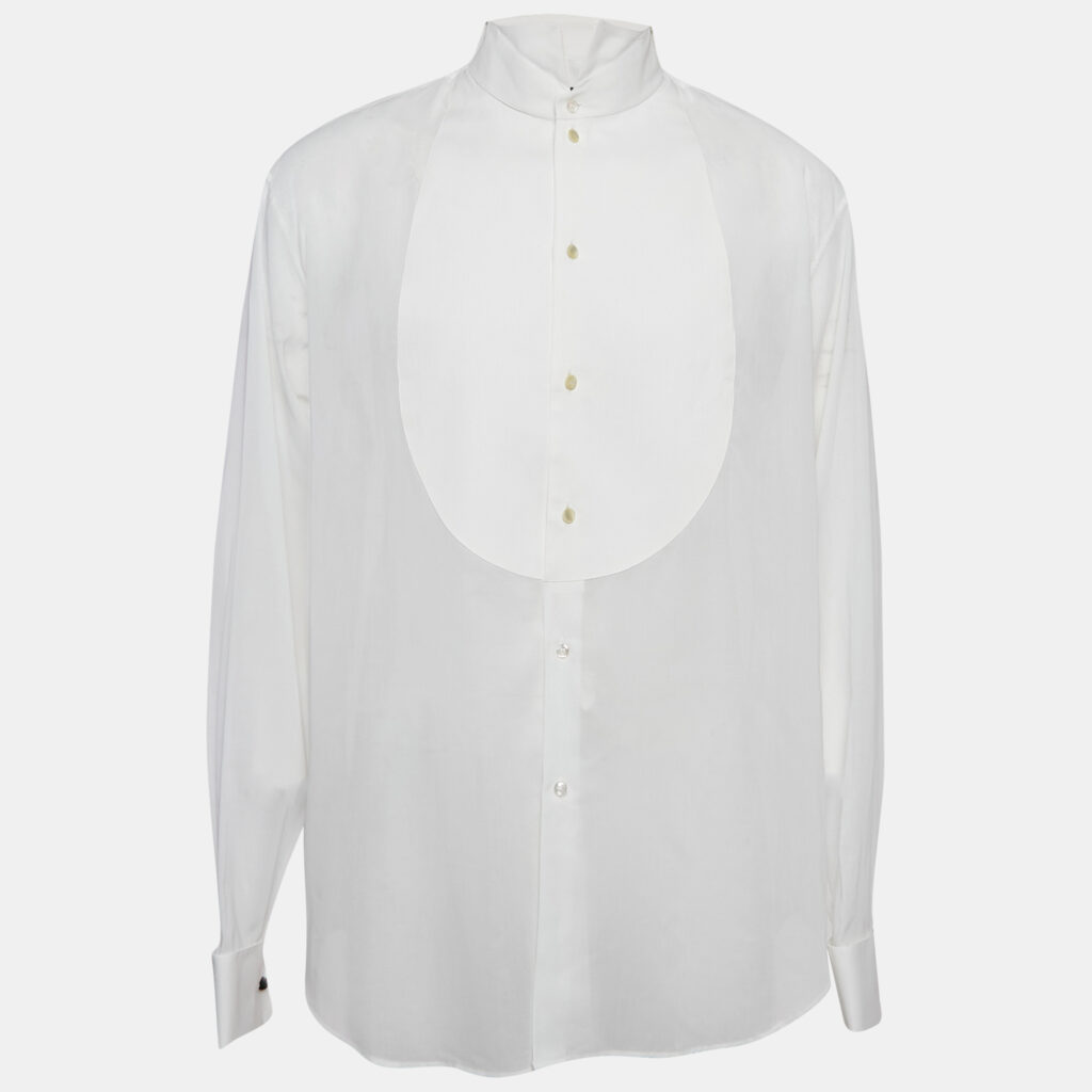 luxury-men-giorgio-armani-used-clothes-p1090158-004.jpg Giorgio Armani White Sheer Cotton Tuxedo Shirt XXXL