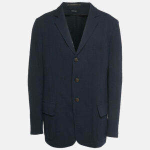 giorgio armani navy blue patterned crepe single breasted blazer xxxl