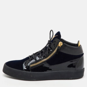 giuseppe zanotti blue/black velvet and patent frankie high top sneakers size 45