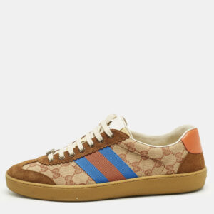 gucci brown/beige gg canvas and suede g74 web low top sneakers size 44