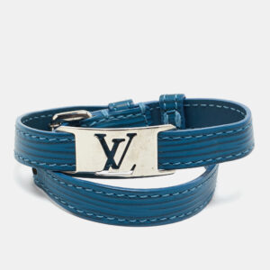 louis vuitton cyan epi leather silver tone bracelet 19