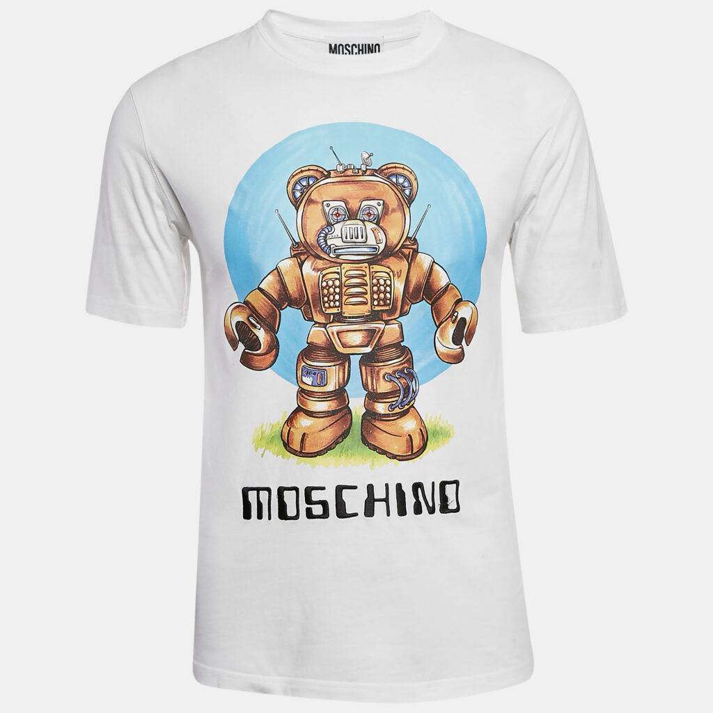 luxury-men-moschino-couture-used-clothes-p1089736-007.jpg Moschino Couture White Cotton Robotic Teddy Print T-Shirt XS