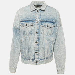 palm angels blue logo print denim jacket m