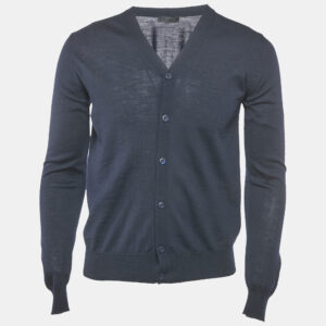 prada navy blue wool knit long sleeve cardigan xs